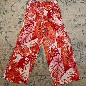 Jane + Delancey Floral Drawcord Wide Leg Crop Trouser Pants Red Orange White